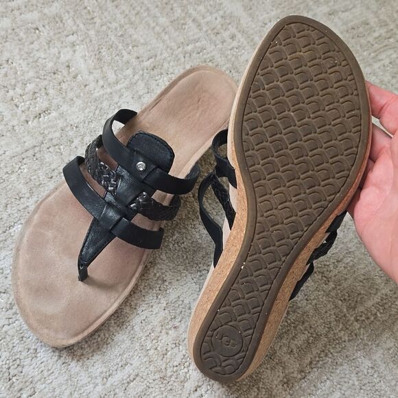 UGG | Black Leather Wedge Sandals - Picture 4 of 7